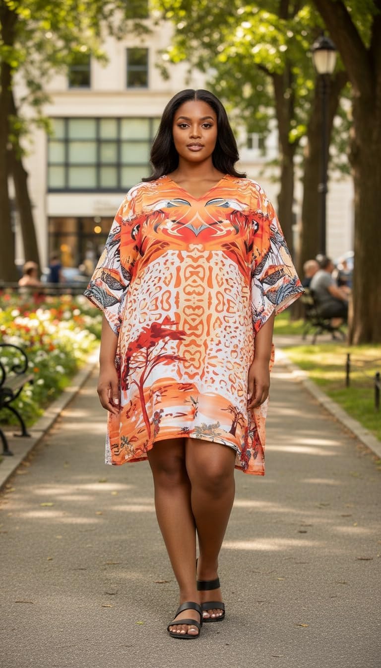 Oussum Short Caftans for Women Plus Size Kaftan Tunic Tops Polyester Summer Beach Clothing Mini Cover Ups Dress for Ladies - Image 1